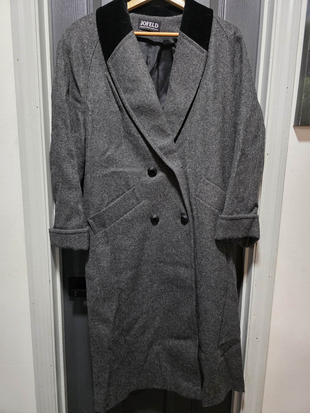 Jofeld Women's Gray Double-Breasted Wool Trench Coat